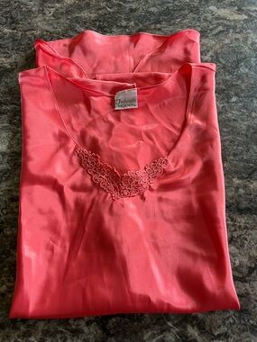 Intimate Moods Women's Coral Lace-Trim Satin Nightgown
